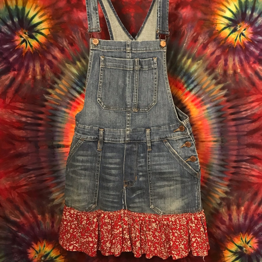 Reworked denim overalls ruffle dress